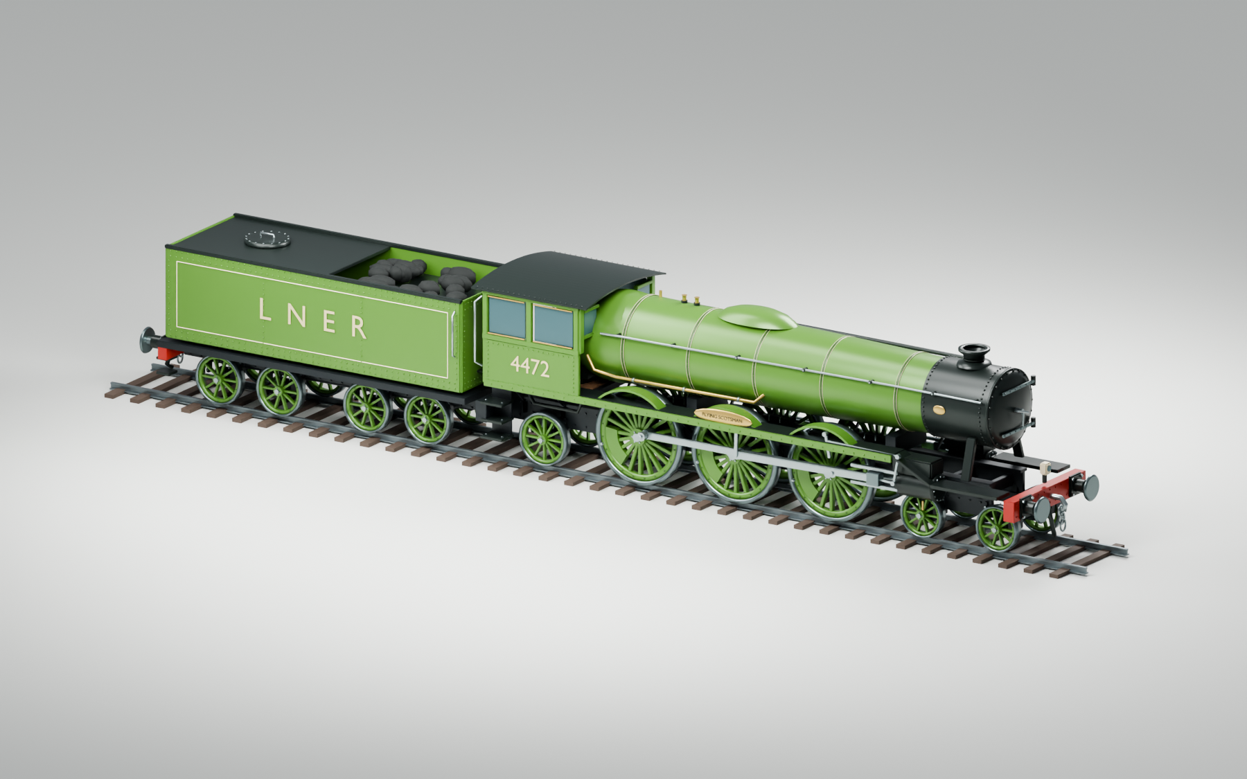 Flying Scotsman 的 Blender 靜態渲染，非互動 3D